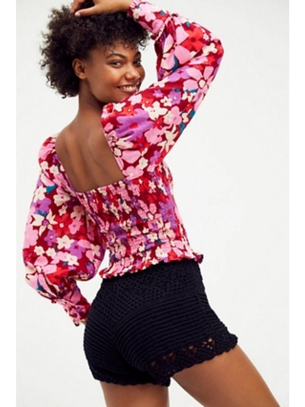 NWT FREE PEOPLE Ariana‎ Floral Cottagecore Printed Top long sleeves cuffed Sz XS